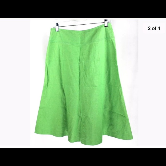 A Line Green Flower Embroidered Linen Size 6 - Picture 2 of 4